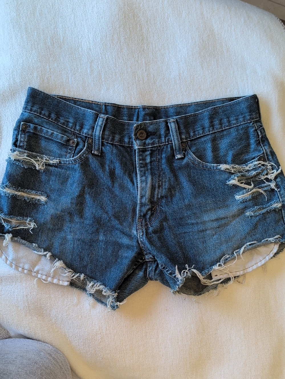 Levi's Vintage Dark Blue Distressed Denim Cutoff Shorts